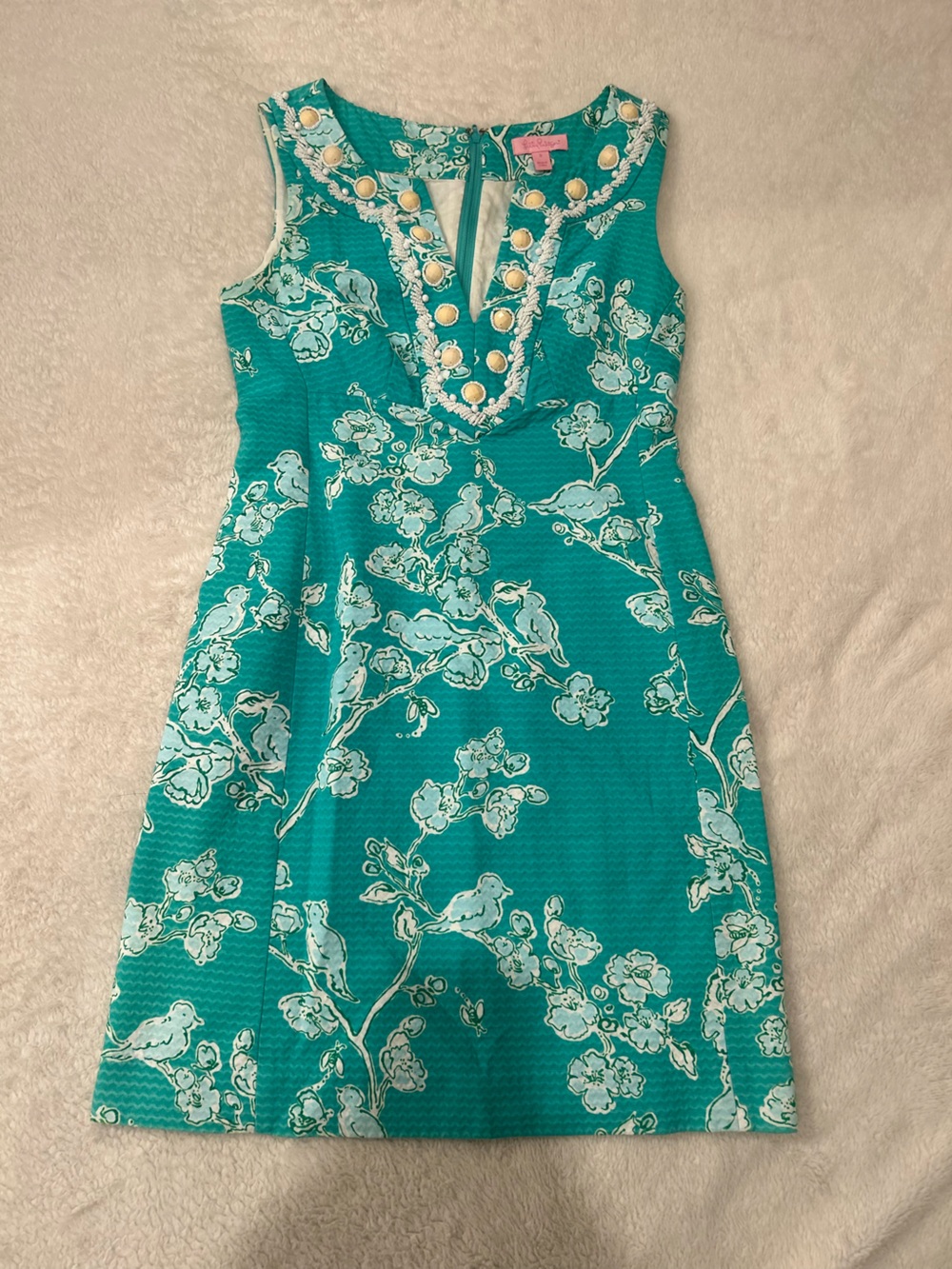 Lilly Pulitzer Teal Green Floral Beaded Top